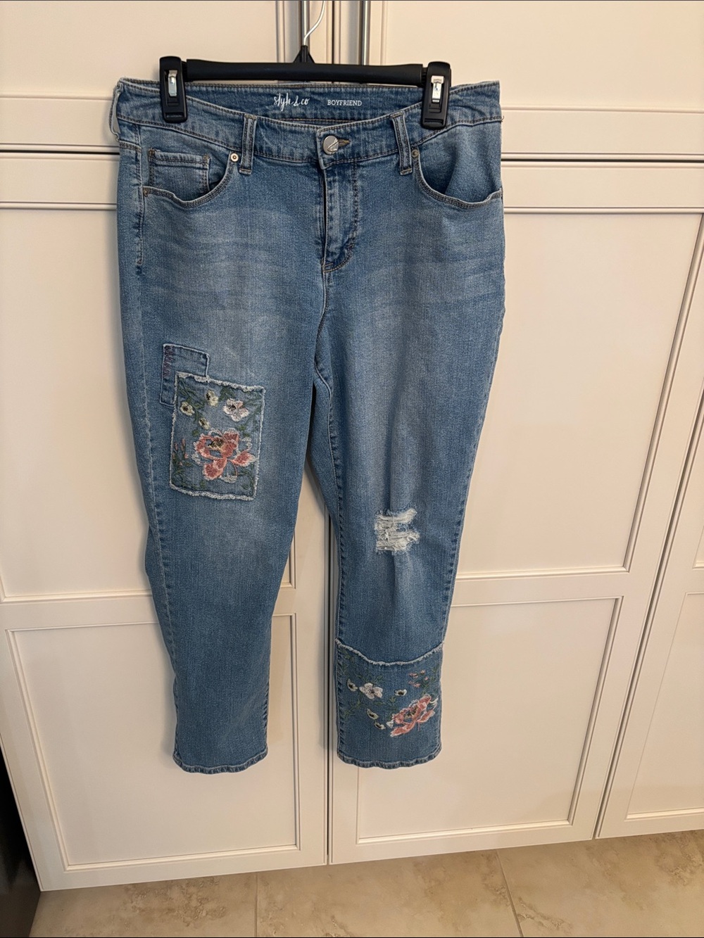 Style & Co. Light Blue Embroidered Boyfriend Jeans